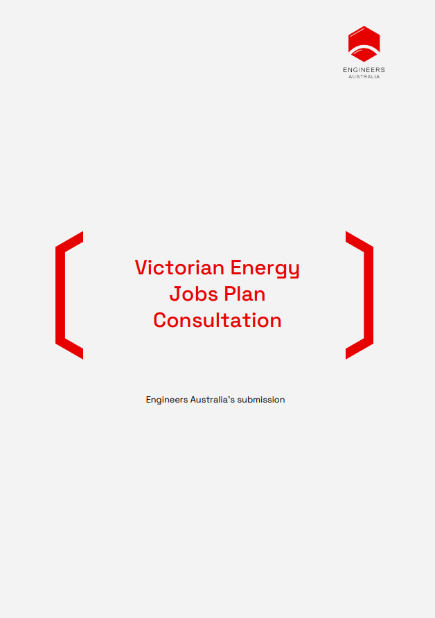 Grey background with red title, reading "Victorian Energy Jobs Plan Consultation",  in large red brackets